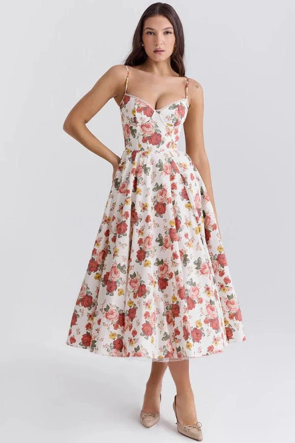 Sweetheart Corset A-Line Wedding Guest Midi Dress for Women