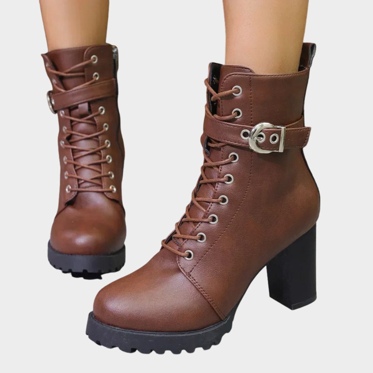 Lace-Up Block Heel Ankle Boots for Women