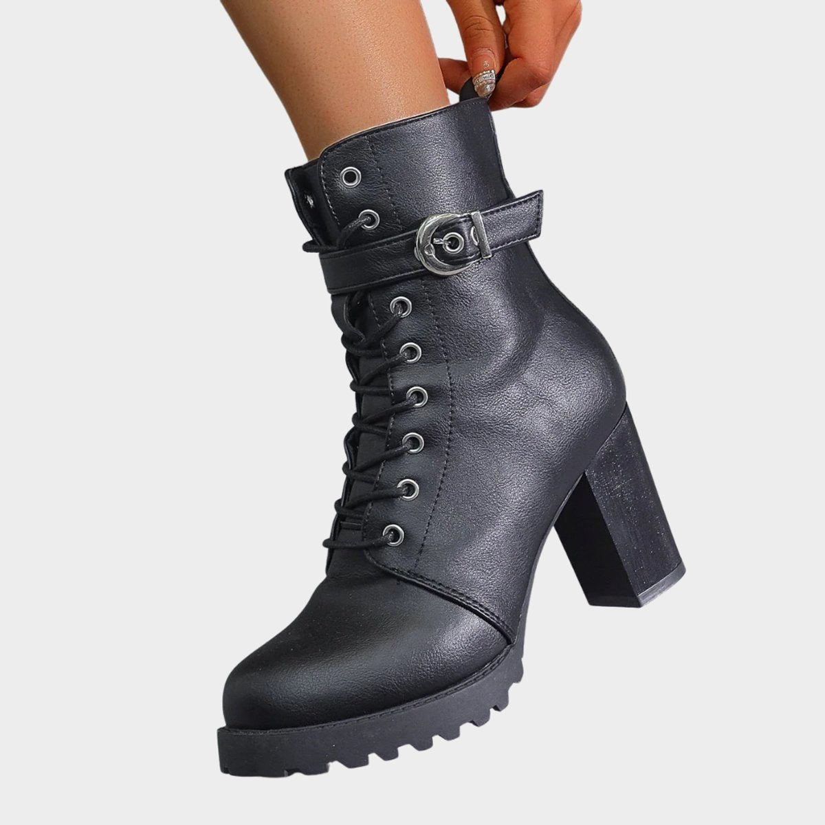 Lace-Up Block Heel Ankle Boots for Women - View 5