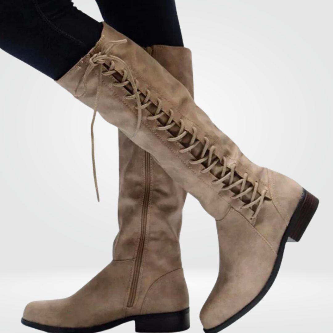 Lace-Up Knee-High Boots for Women - Beige