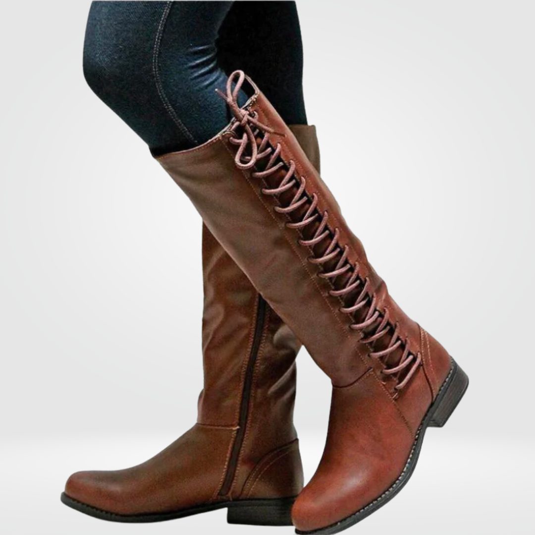 Lace-Up Knee-High Boots for Women - Brown