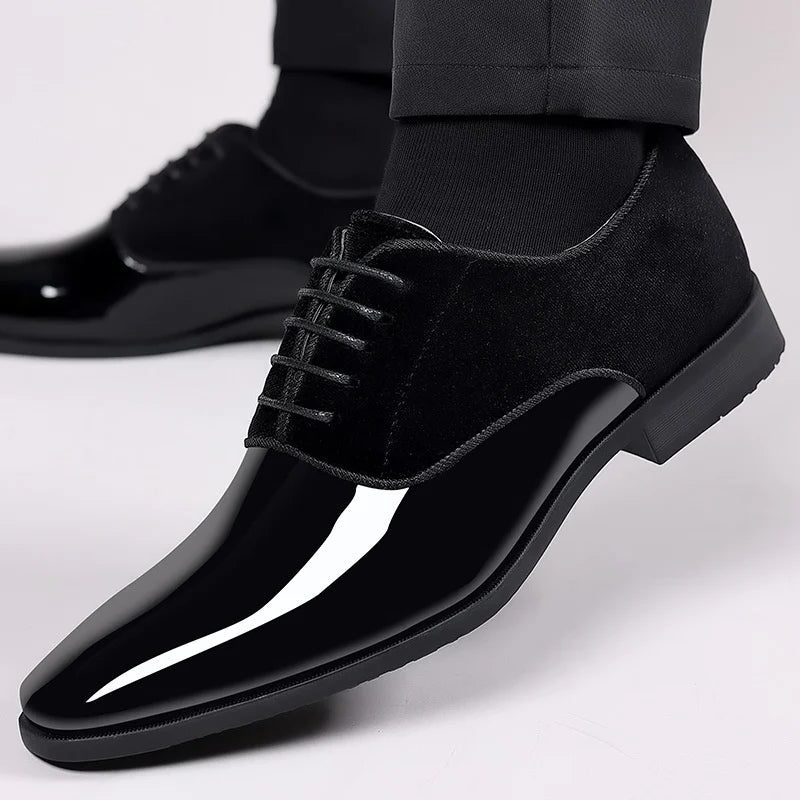 Lace-Up Velvet Dress Shoes for Men - Black