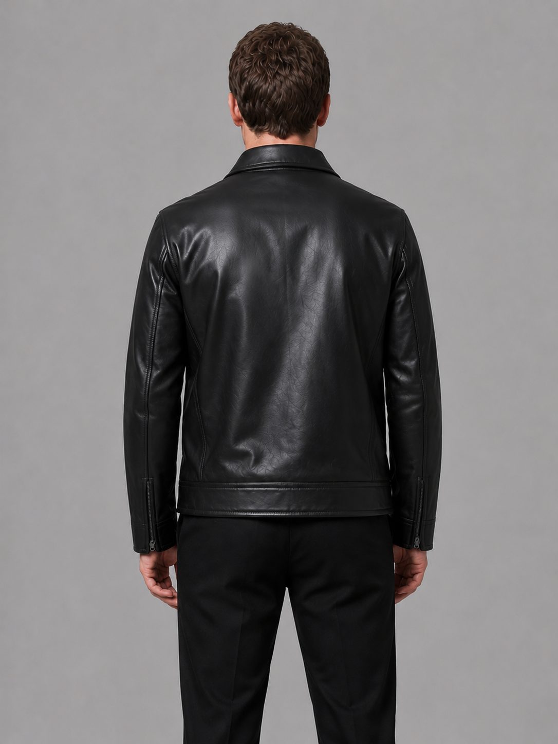 Leather Jacket with Zip Pockets for Men - View 2