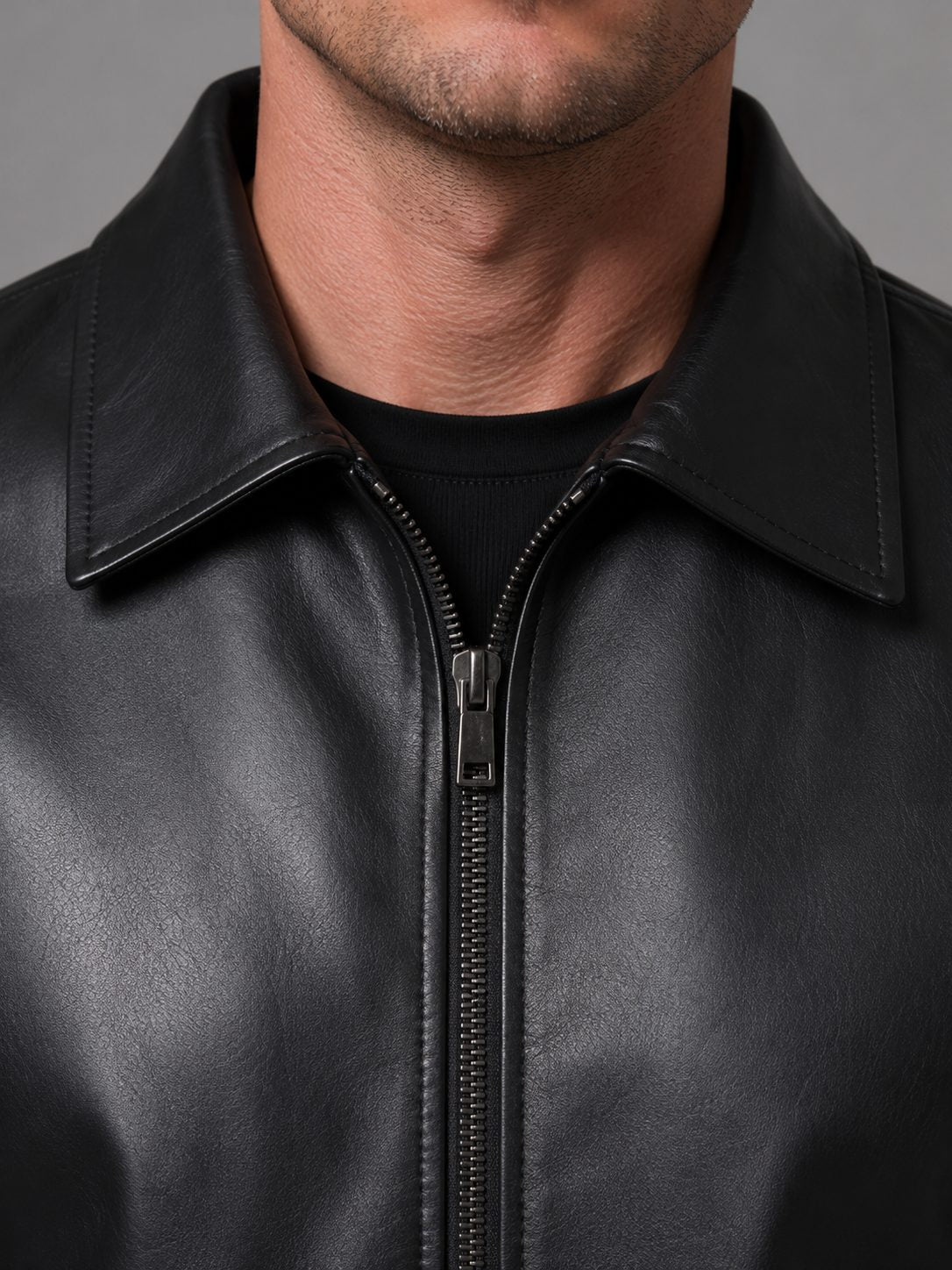 Leather Jacket with Zip Pockets for Men - View 4