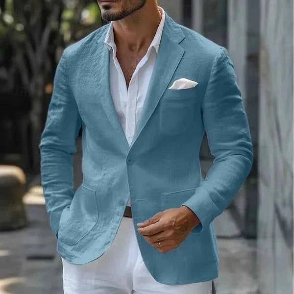 Linen Single-Breasted Blazer for Men