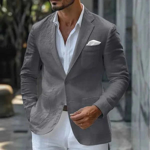 Linen Single-Breasted Blazer for Men