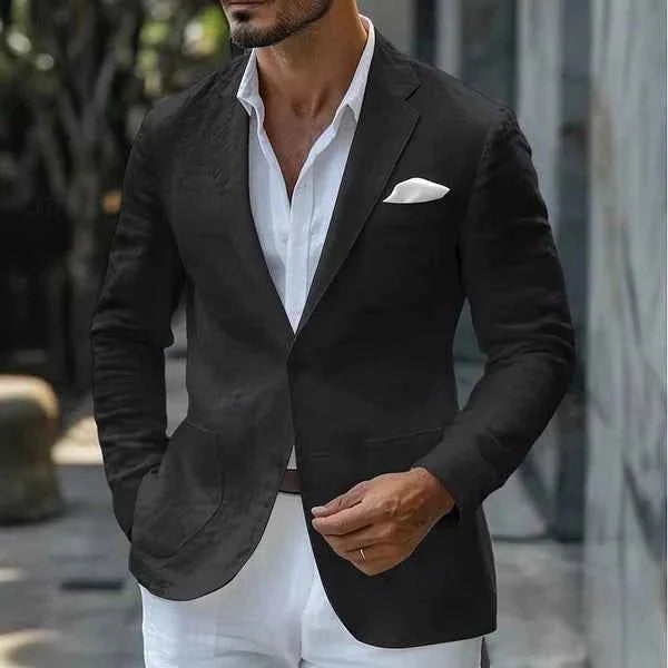 Linen Single-Breasted Blazer for Men