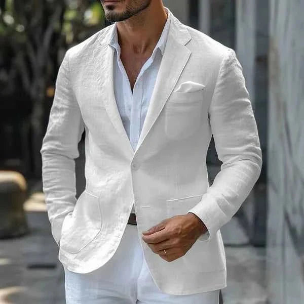Linen Single-Breasted Blazer for Men