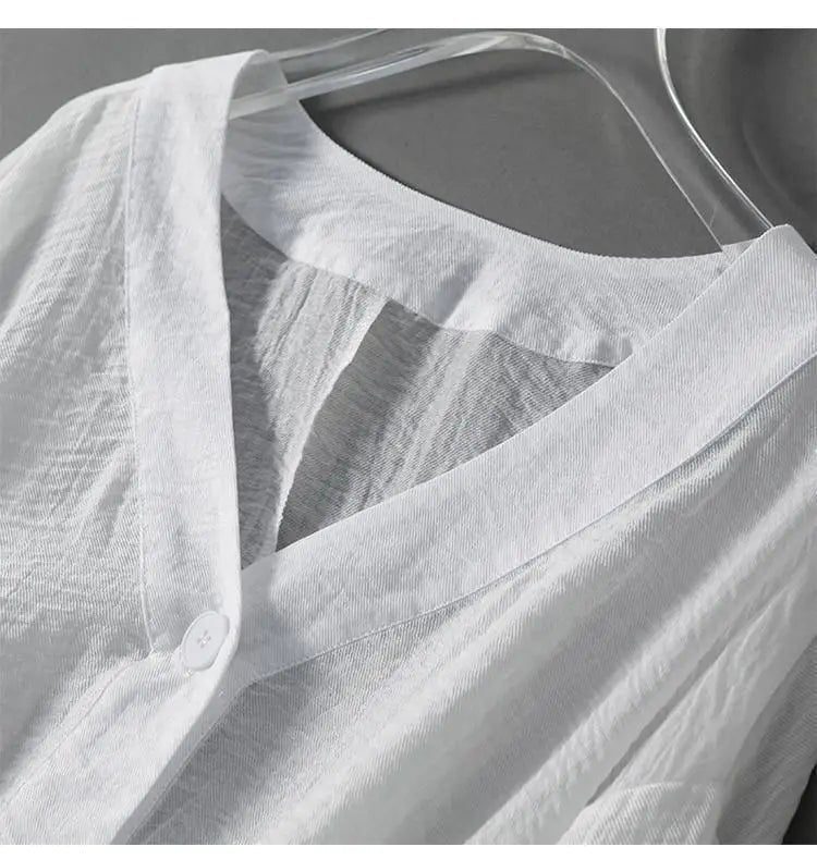 V-Neck Batwing Linen Blouse for Women