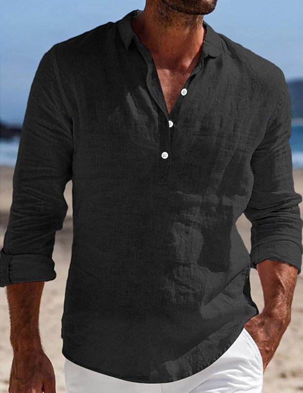 Linen Button-Down Long Sleeve Shirt for Men