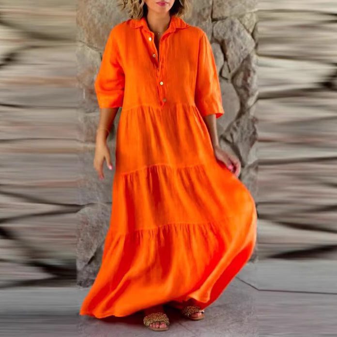 Linen Button-Down Maxi Shirt Dress for Women - View 2