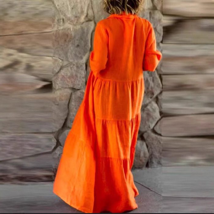 Linen Button-Down Maxi Shirt Dress for Women - View 3