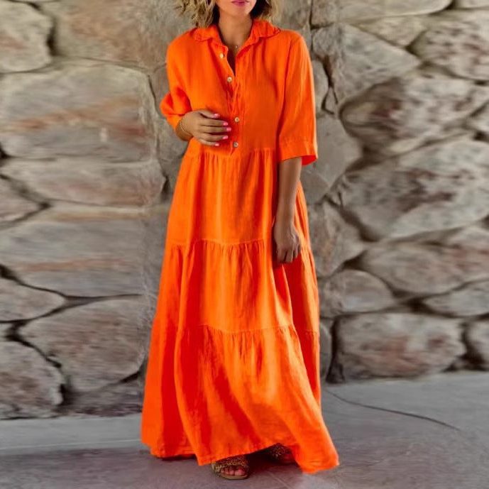 Linen Button-Down Maxi Shirt Dress for Women - View 4