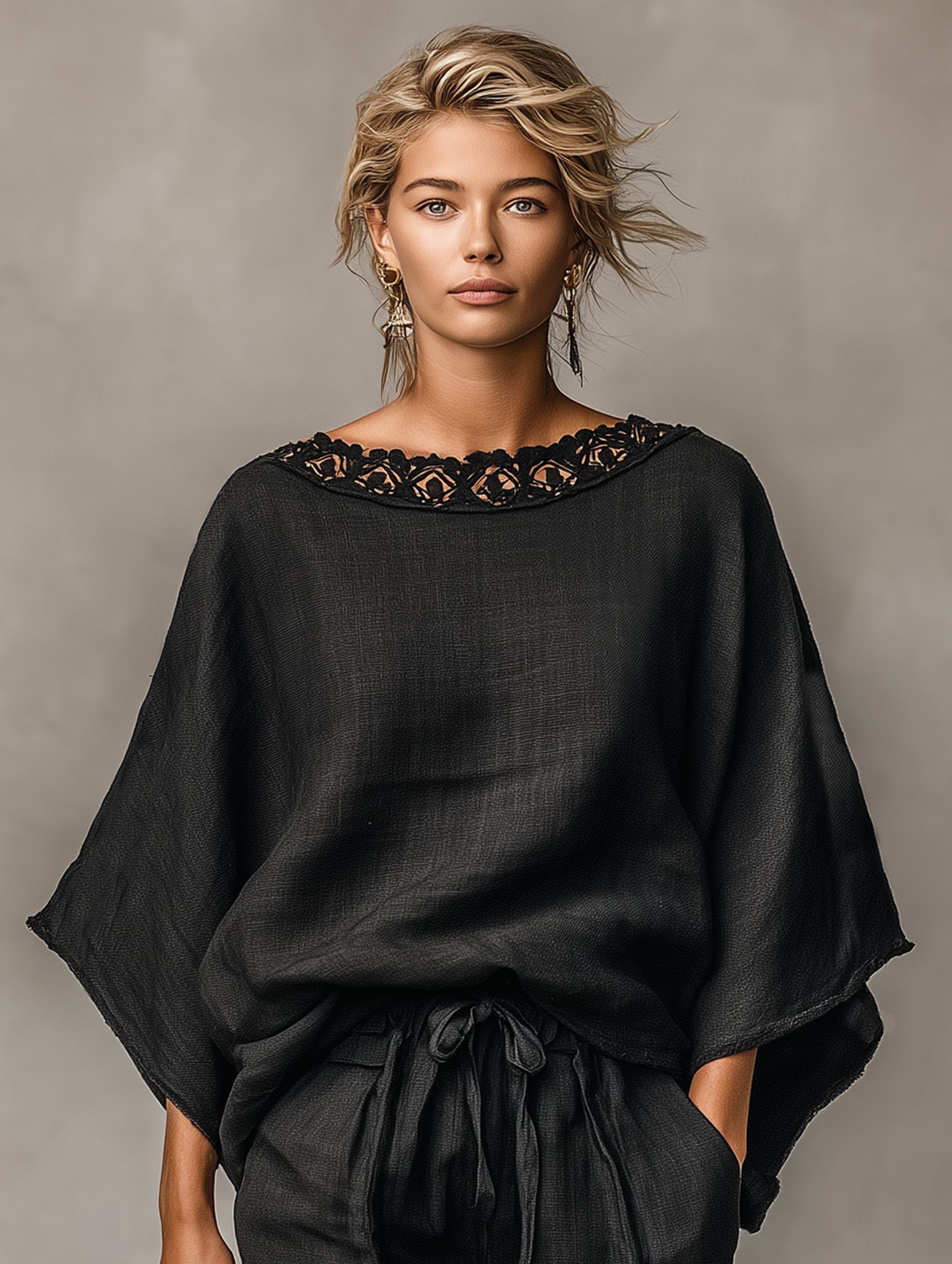 Linen Lace-Trim Shorts Set for Women - View 4