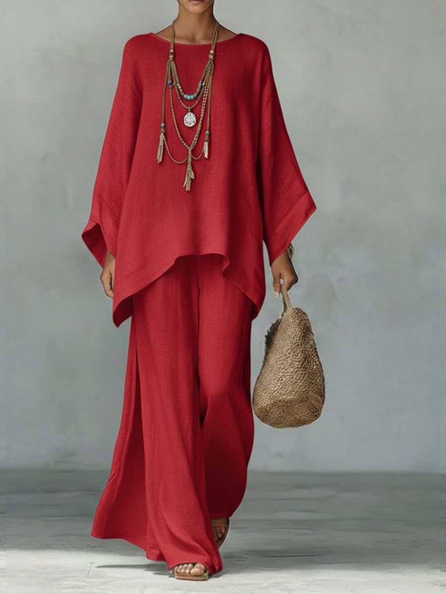 Linen Maxi Two-Piece Set for Women - Rouge