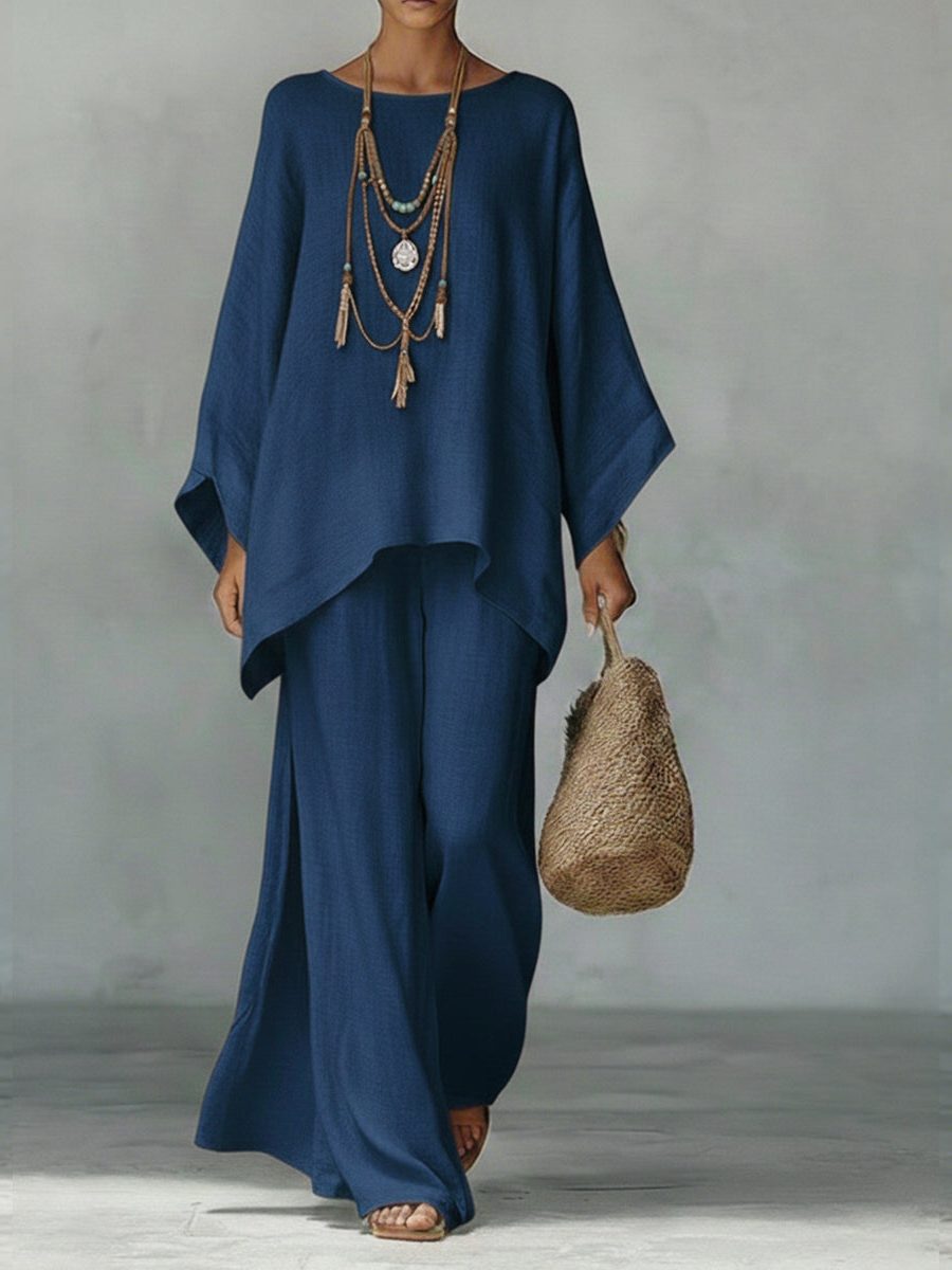 Linen Maxi Two-Piece Set for Women - Marine