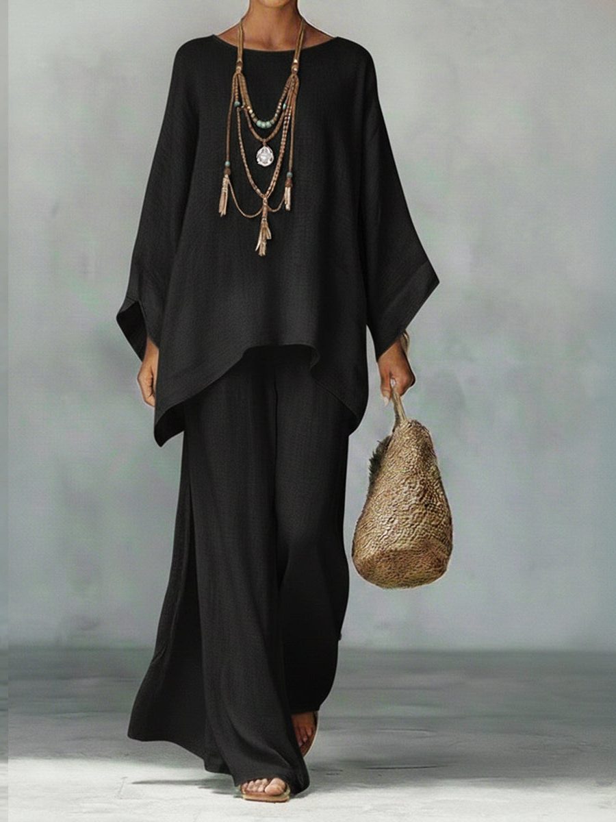 Linen Maxi Two-Piece Set for Women - Noir