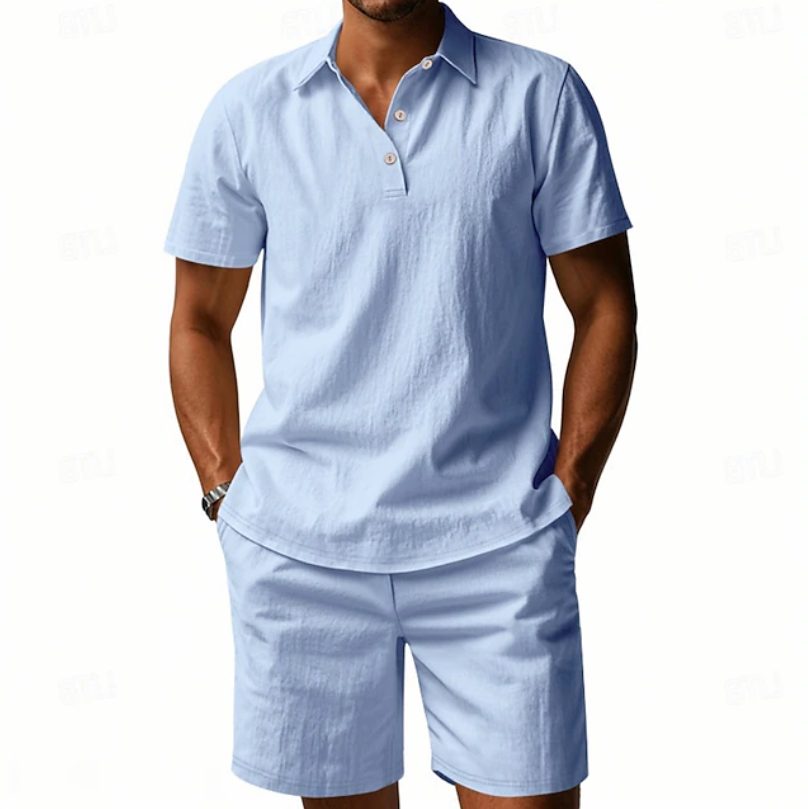 Linen Polo Short Sleeve Set for Men