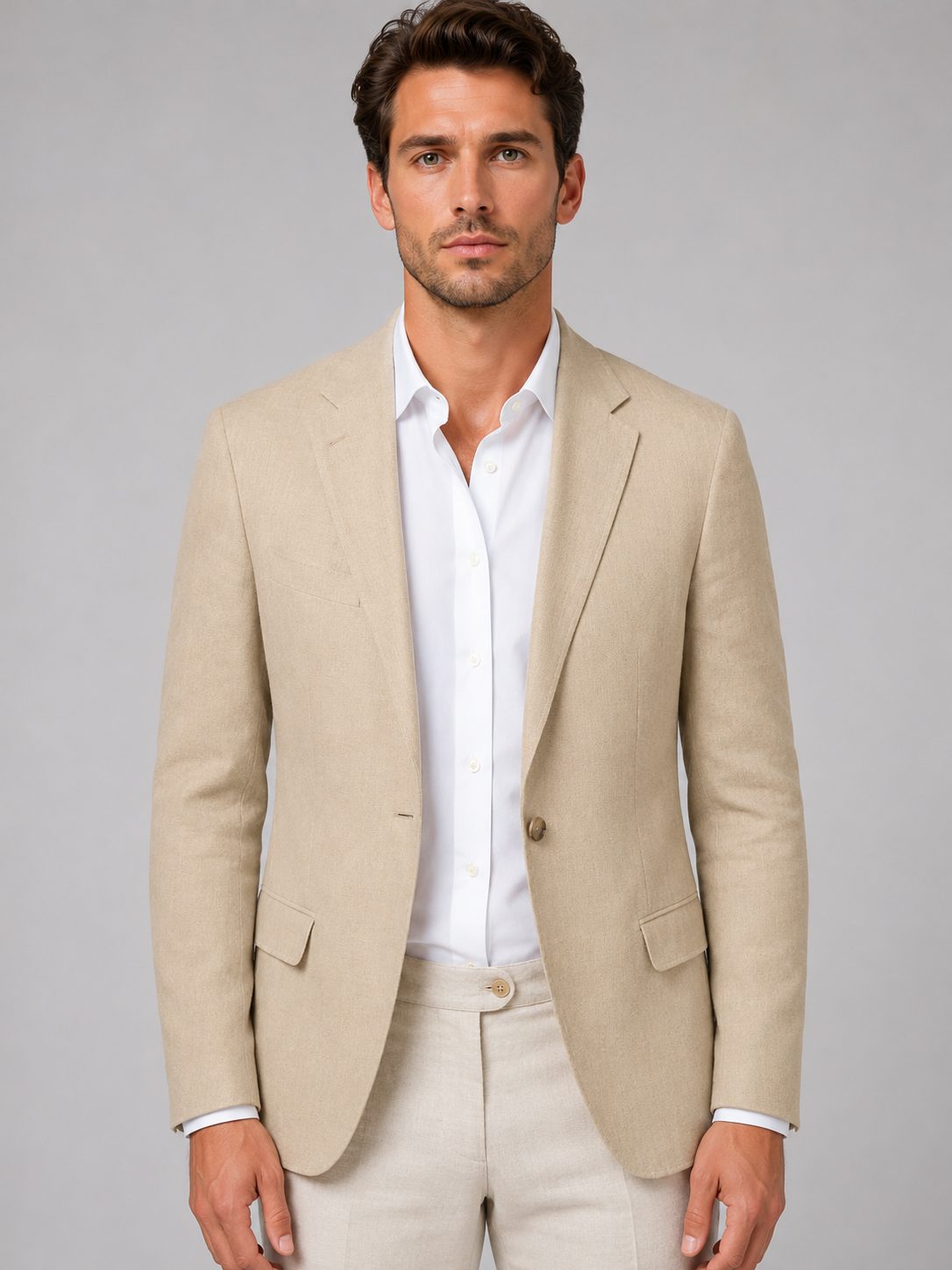 Linen Tailored Fit Blazer for Men - Beige