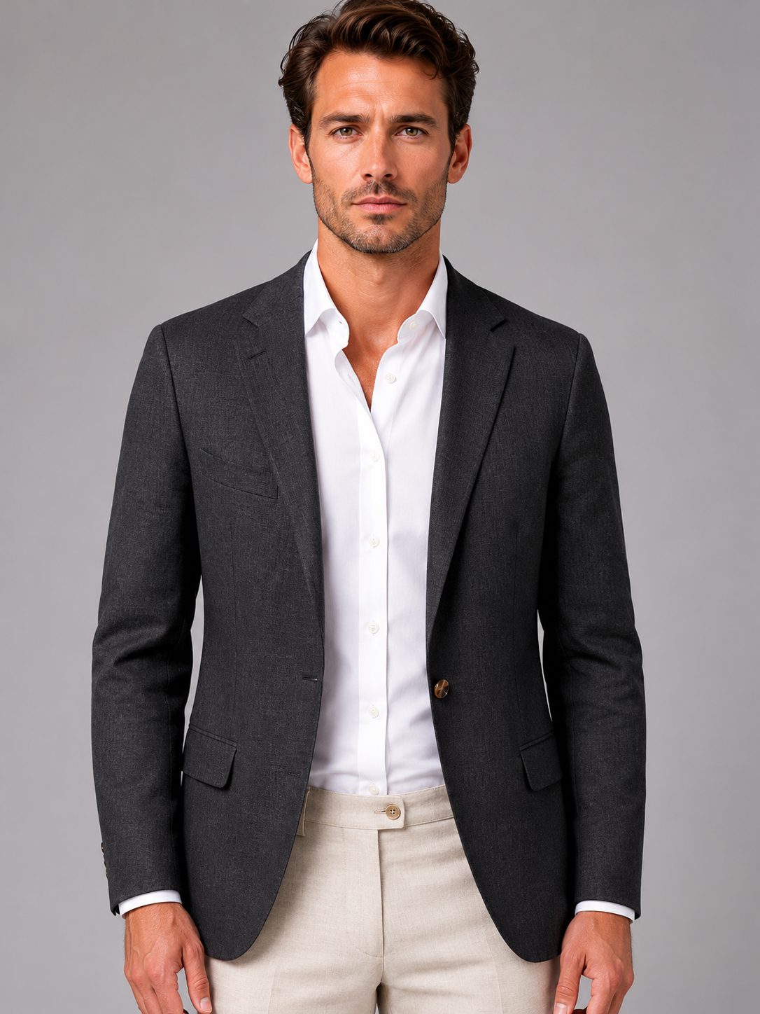 Linen Tailored Fit Blazer for Men - Black
