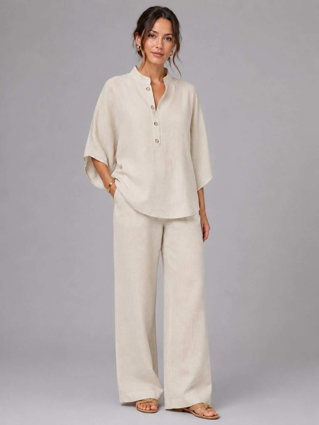 Linen Wide-Leg Two-Piece Set for Women