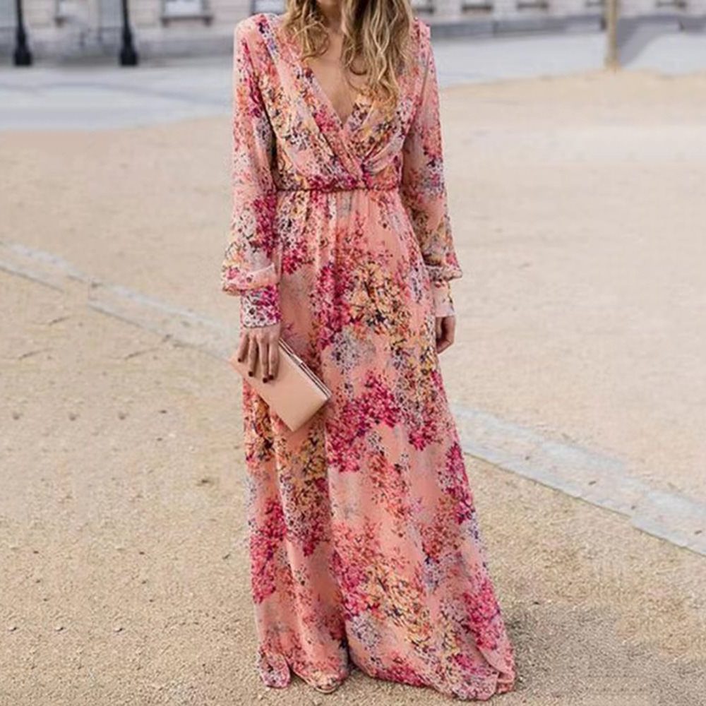 Long Sleeve Floral Wedding Guest Maxi Dress for Women