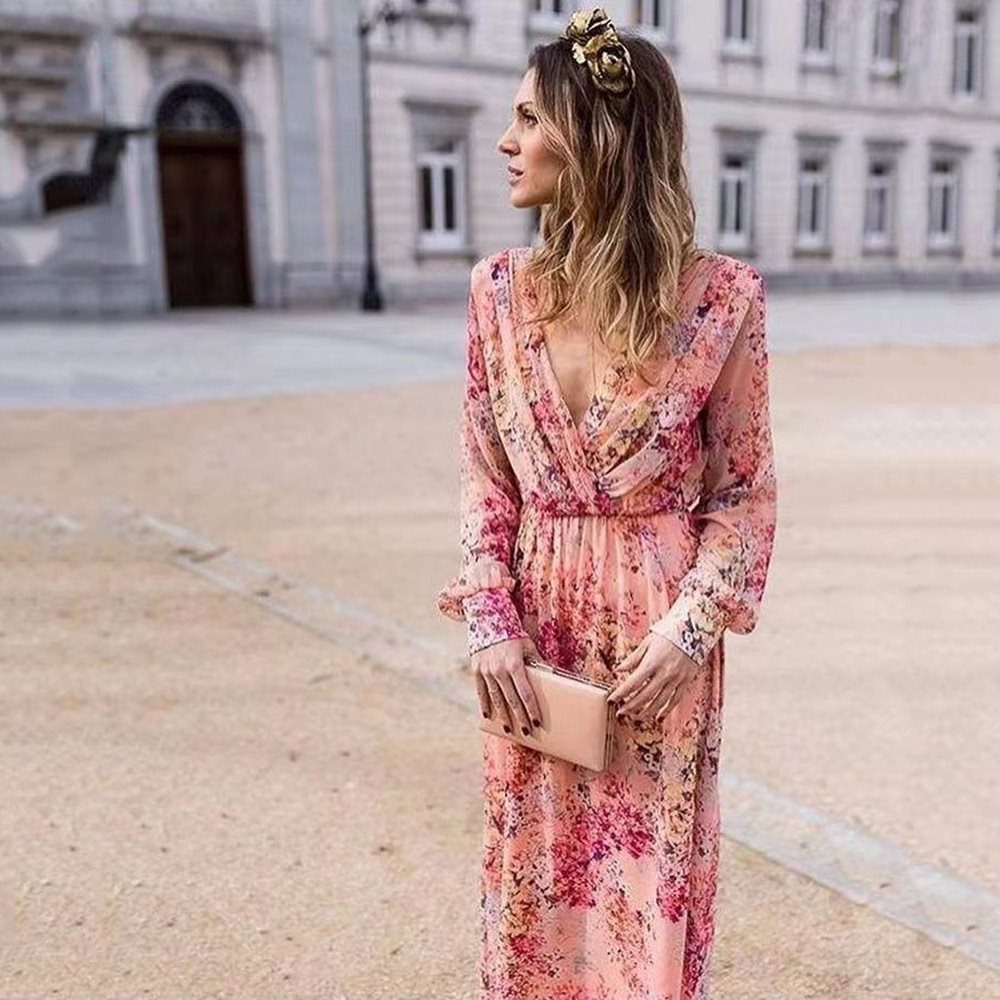 Long Sleeve Floral Wedding Guest Maxi Dress for Women - View 2