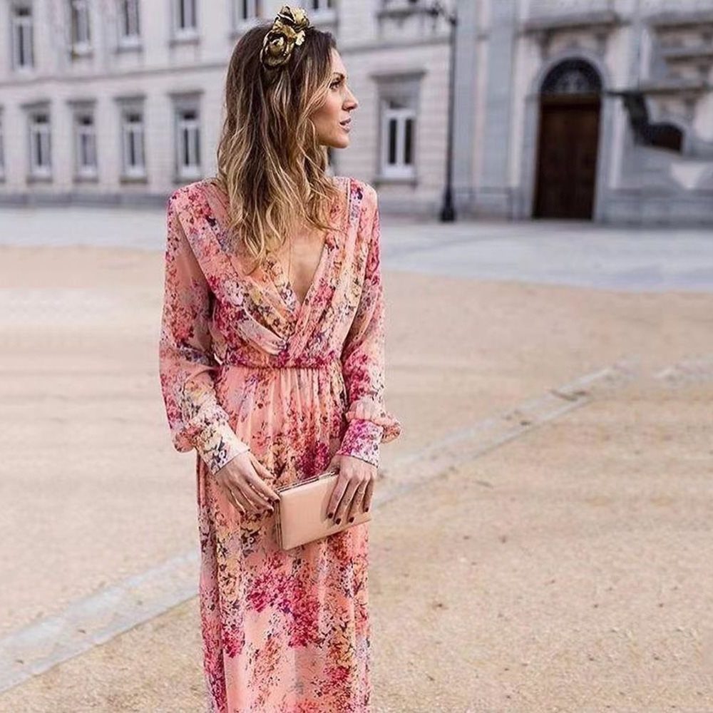 Long Sleeve Floral Wedding Guest Maxi Dress for Women - View 3