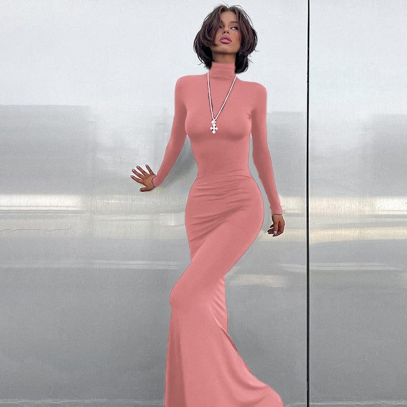 Long Sleeve Roll Neck Wedding Guest Maxi Dress for Women - View 2