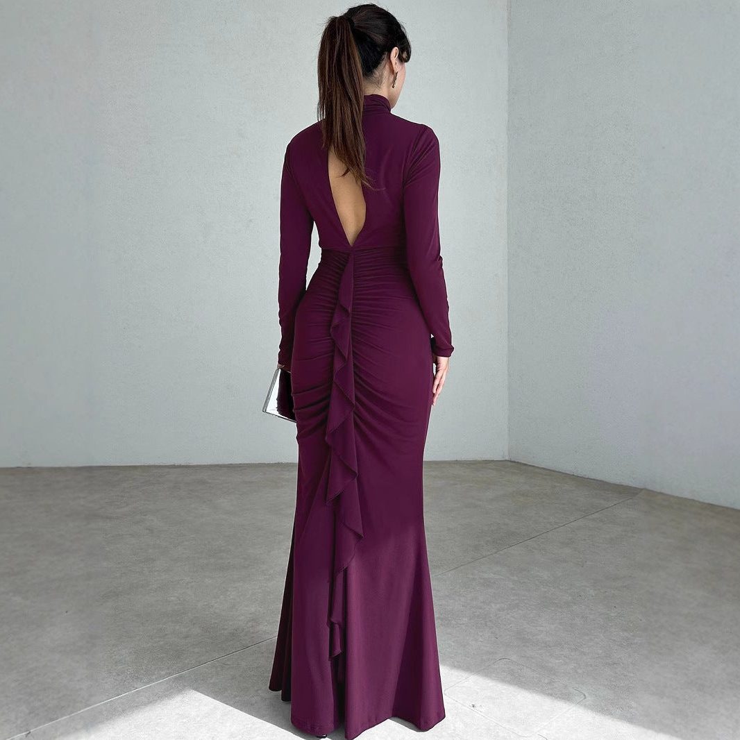 Long Sleeve Ruched Wedding Guest Maxi Dress for Women