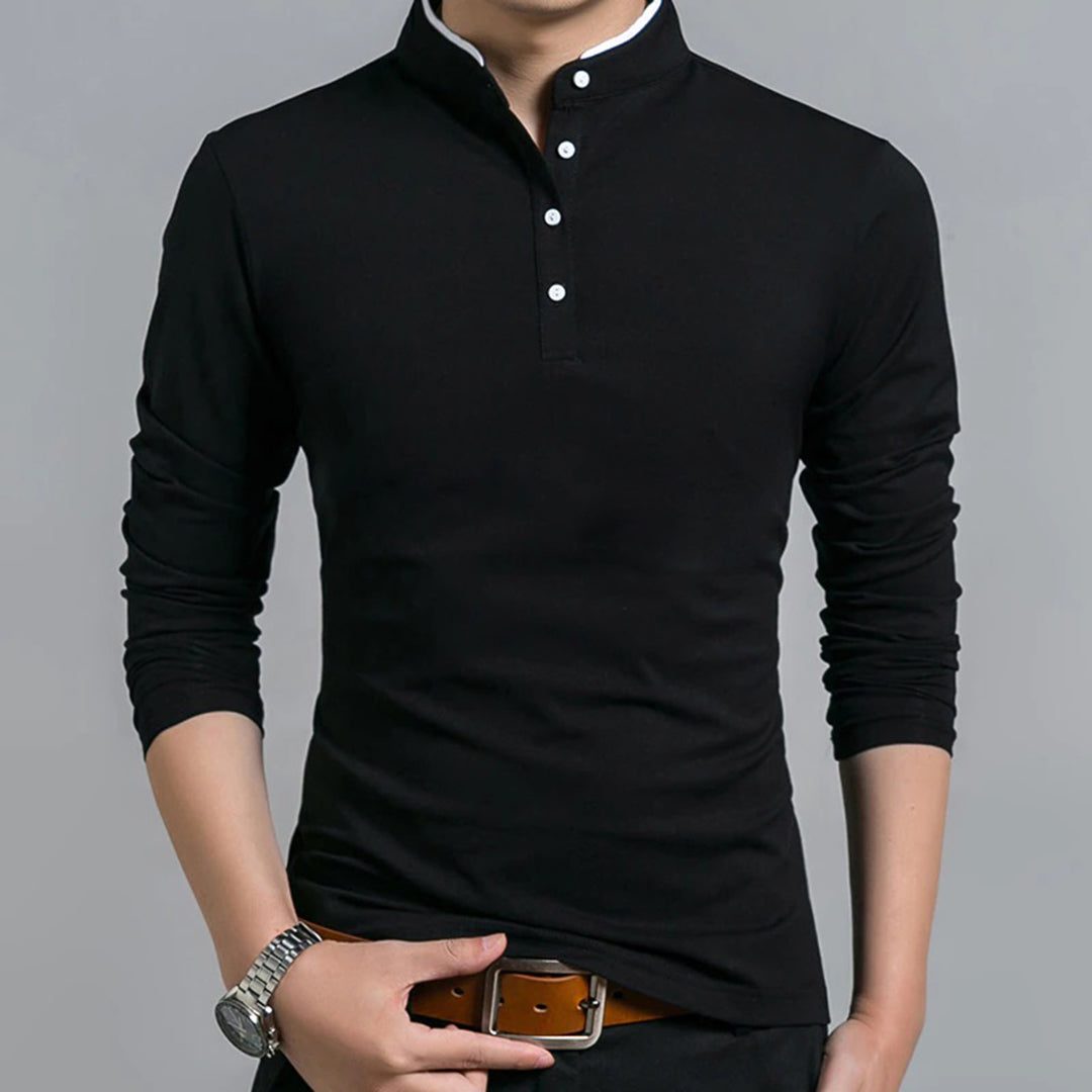 Long Sleeve Stand Collar Polo Shirt for Men