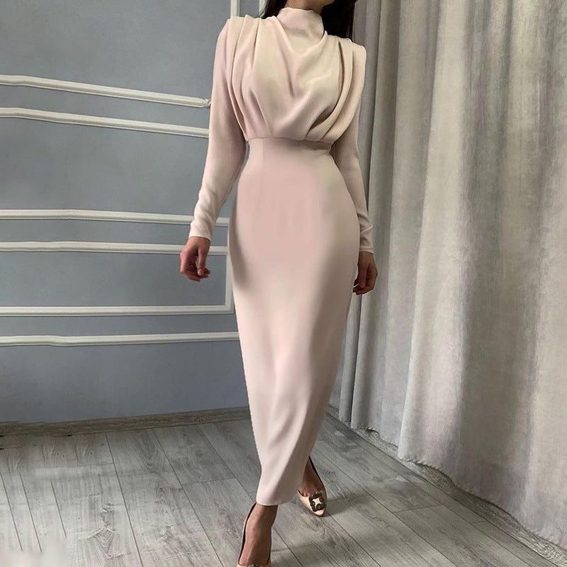 Long Sleeve Stand Collar Wedding Guest Maxi Dress for Women