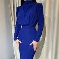Long Sleeve Stand Collar Wedding Guest Maxi Dress for Women - Royal blue