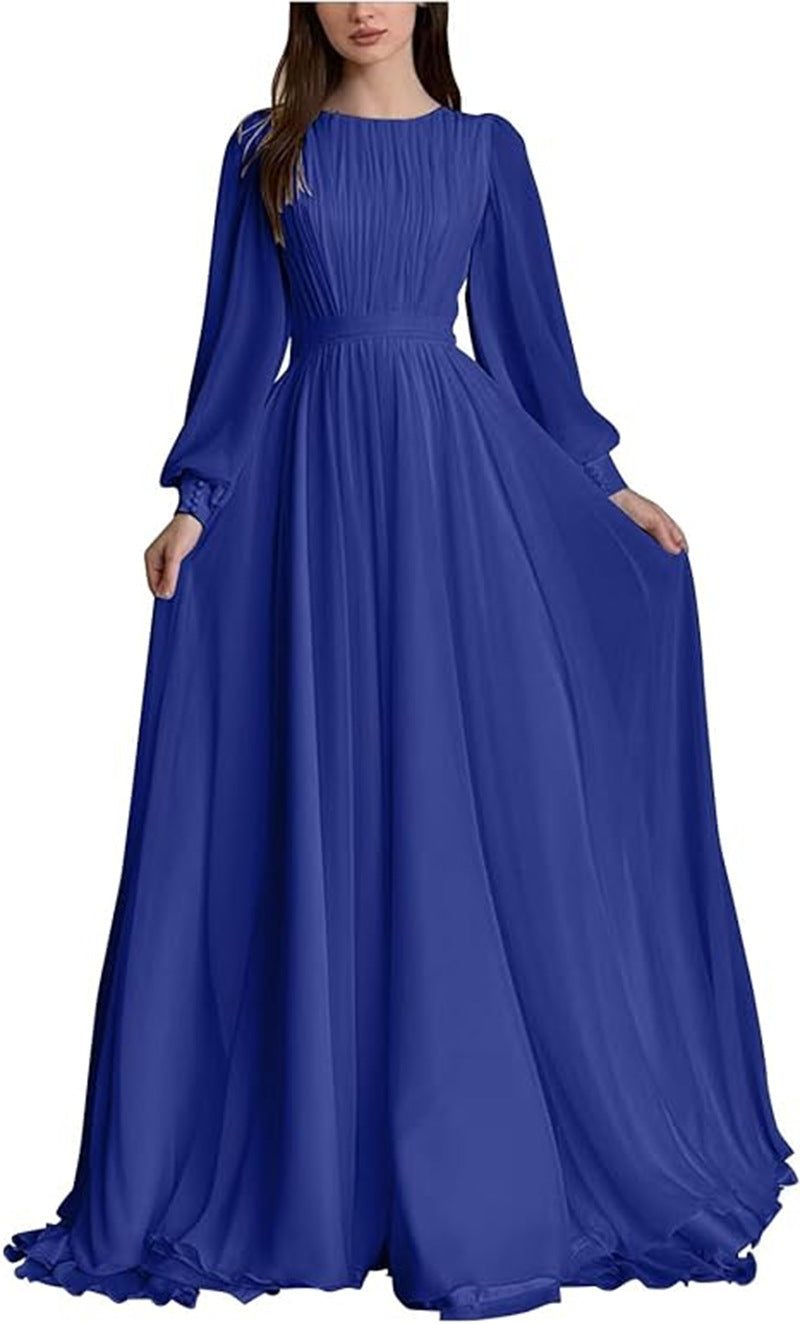 Long Sleeve Wedding Guest Maxi Dress for Women - Blue