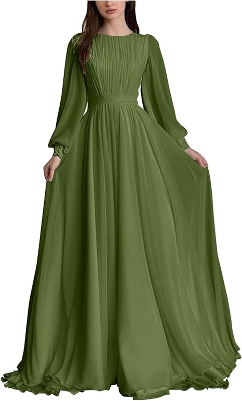 Long Sleeve Wedding Guest Maxi Dress for Women - Green