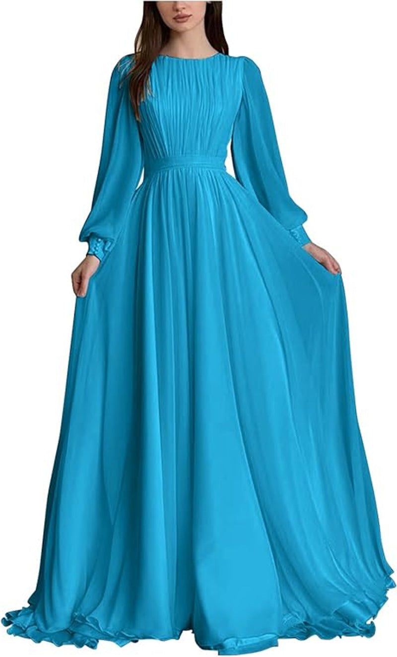 Long Sleeve Wedding Guest Maxi Dress for Women - Sky blue