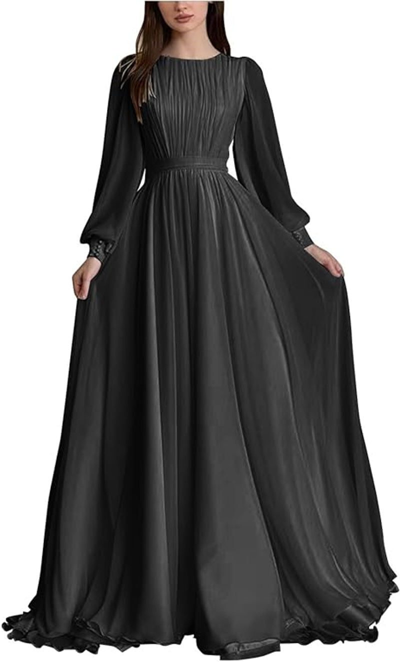 Long Sleeve Wedding Guest Maxi Dress for Women - Black