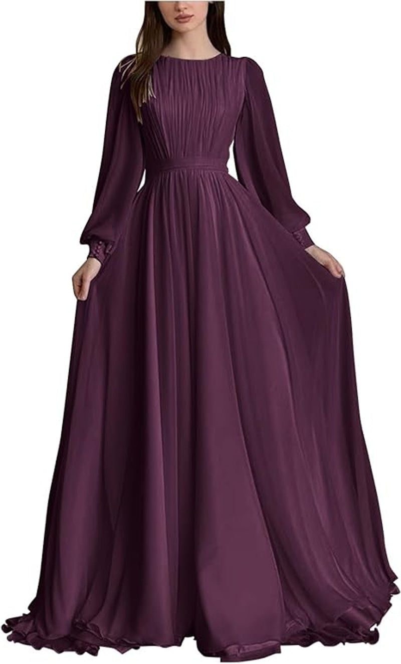 Long Sleeve Wedding Guest Maxi Dress for Women - Wine red