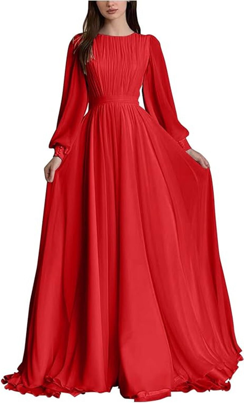Long Sleeve Wedding Guest Maxi Dress for Women - Red