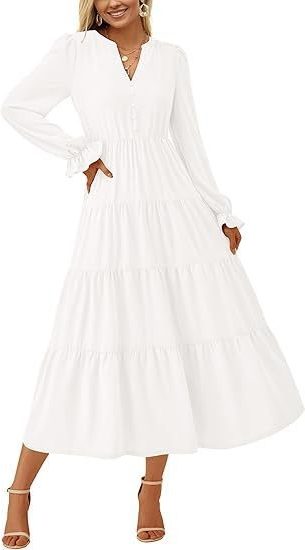 Long Sleeve Wedding Guest Tiered Maxi Dress for Women