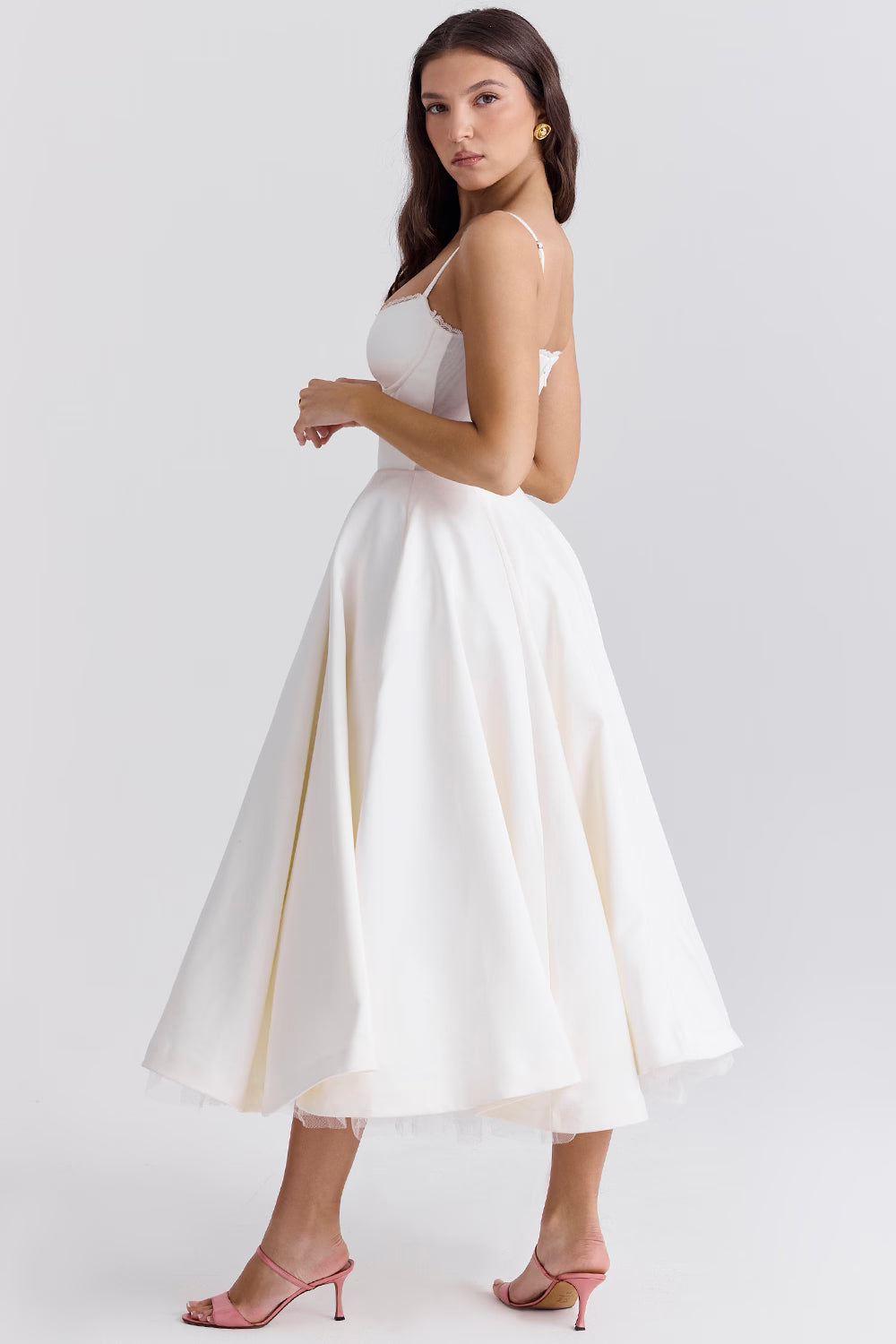Sweetheart Corset A-Line Wedding Guest Midi Dress for Women