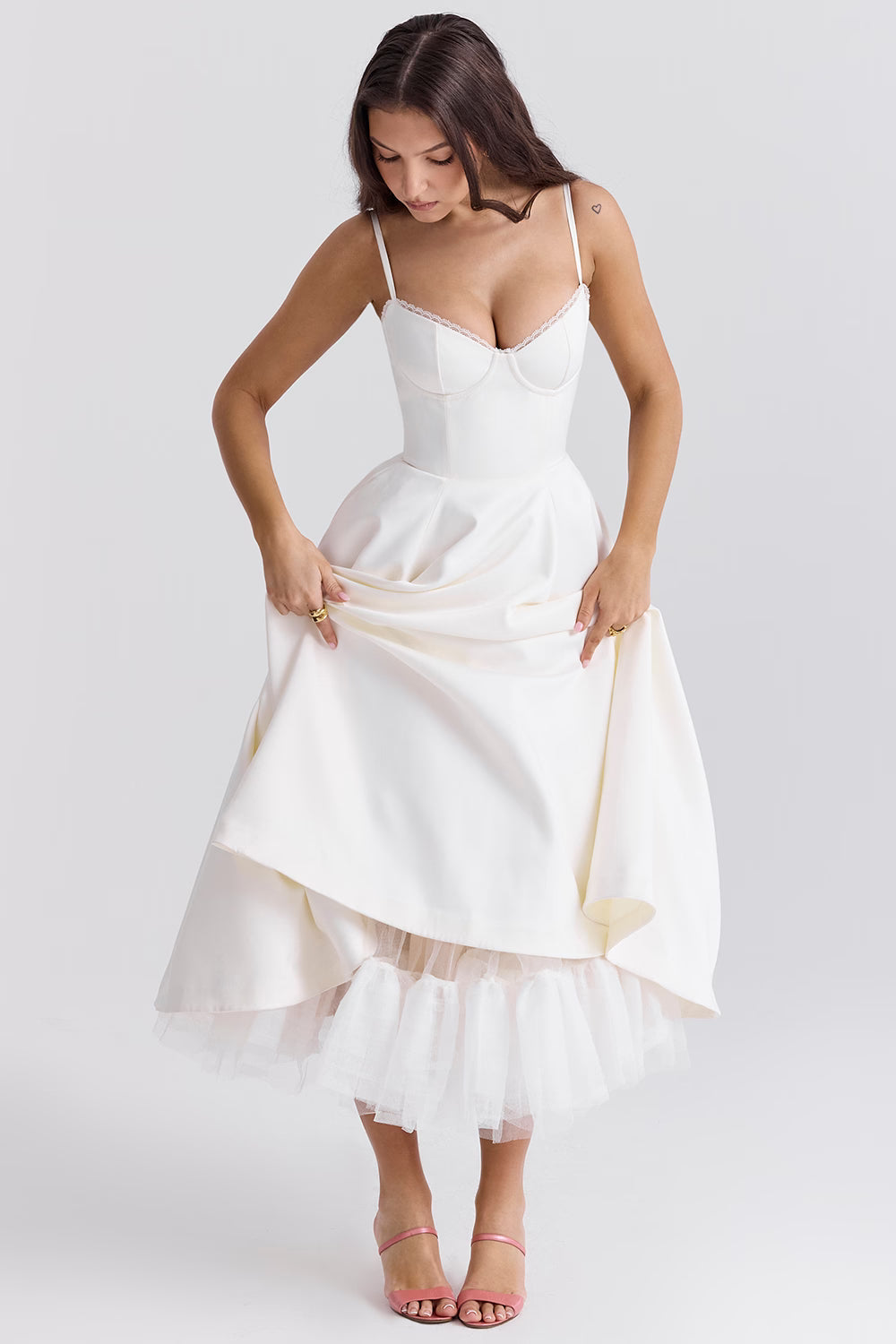 Sweetheart Corset A-Line Wedding Guest Midi Dress for Women