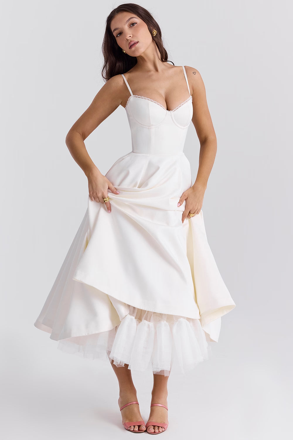Sweetheart Corset A-Line Wedding Guest Midi Dress for Women