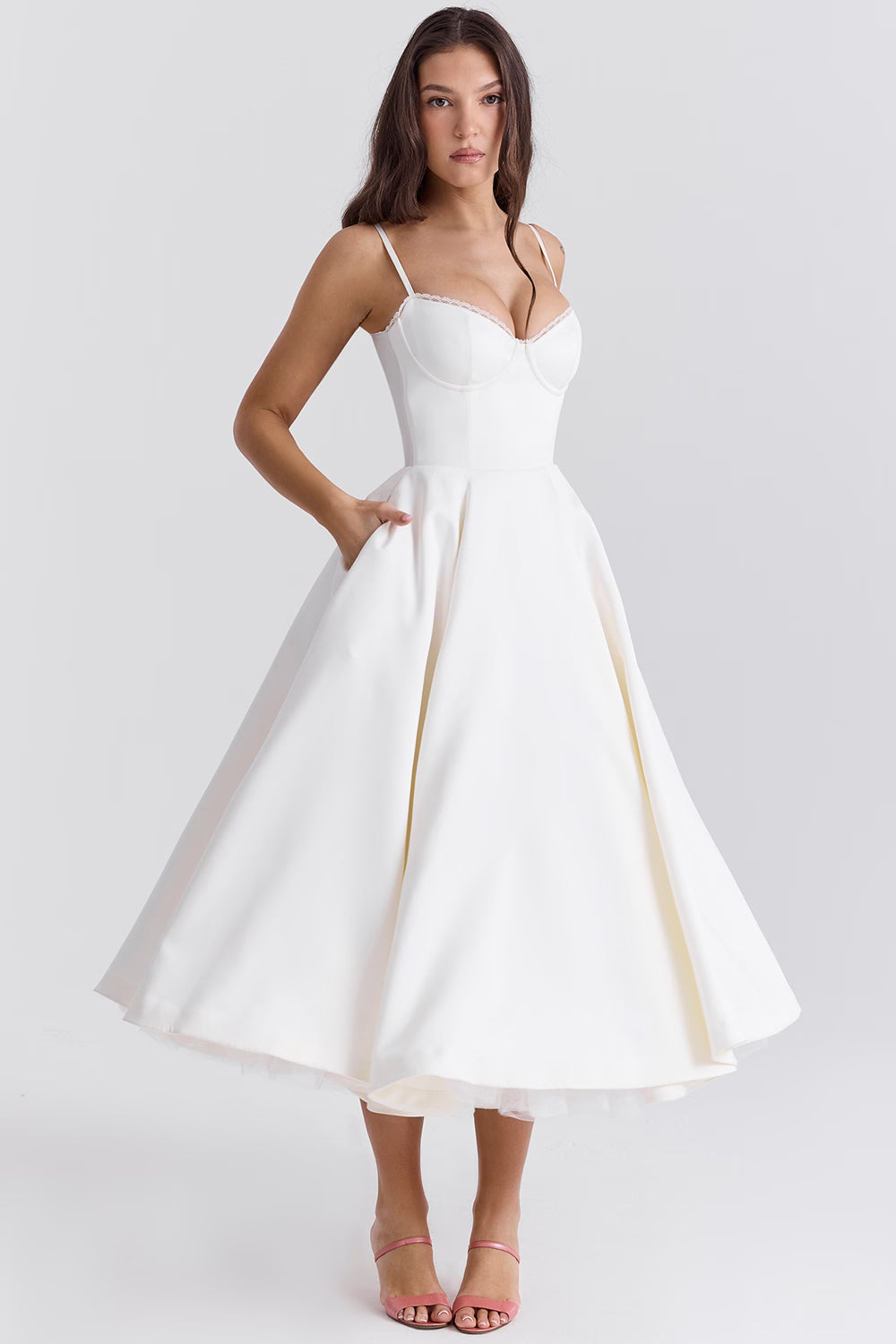 Sweetheart Corset A-Line Wedding Guest Midi Dress for Women
