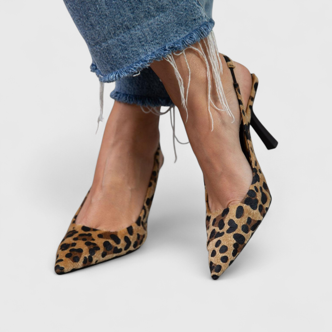 Leopard Print Pointed Toe Slingback Heels for Women