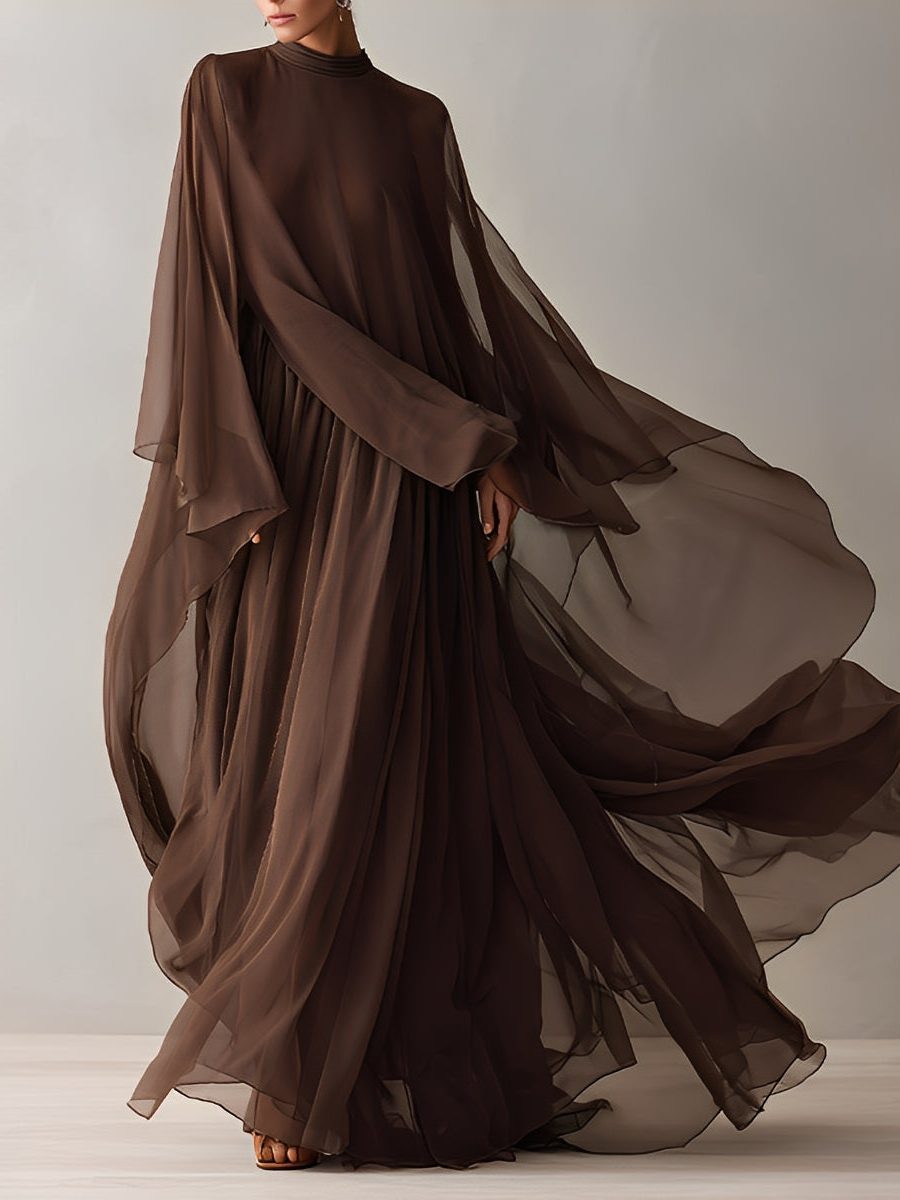 Maxi Chiffon Dress with Cape-Like Design for Women