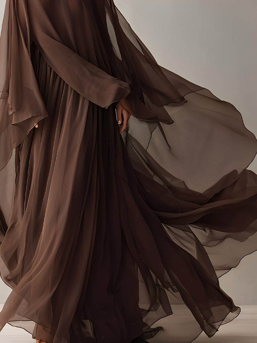 Maxi Chiffon Dress with Cape-Like Design for Women - View 3