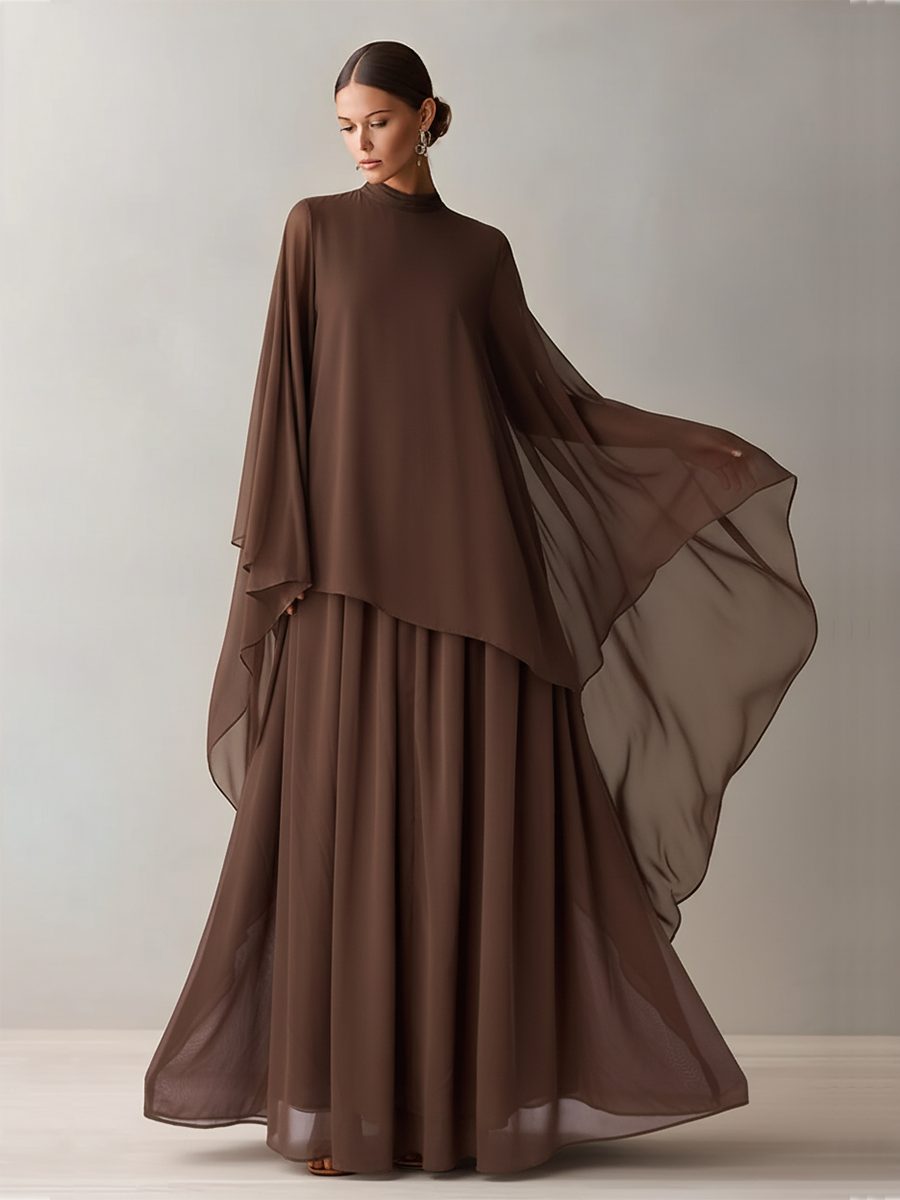 Maxi Chiffon Dress with Cape-Like Design for Women - View 5