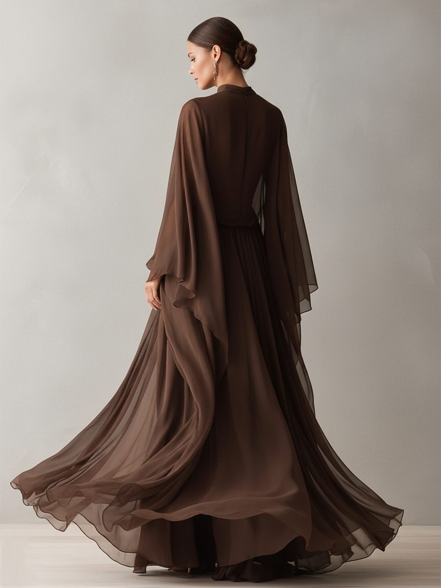 Maxi Chiffon Dress with Cape-Like Design for Women - View 6
