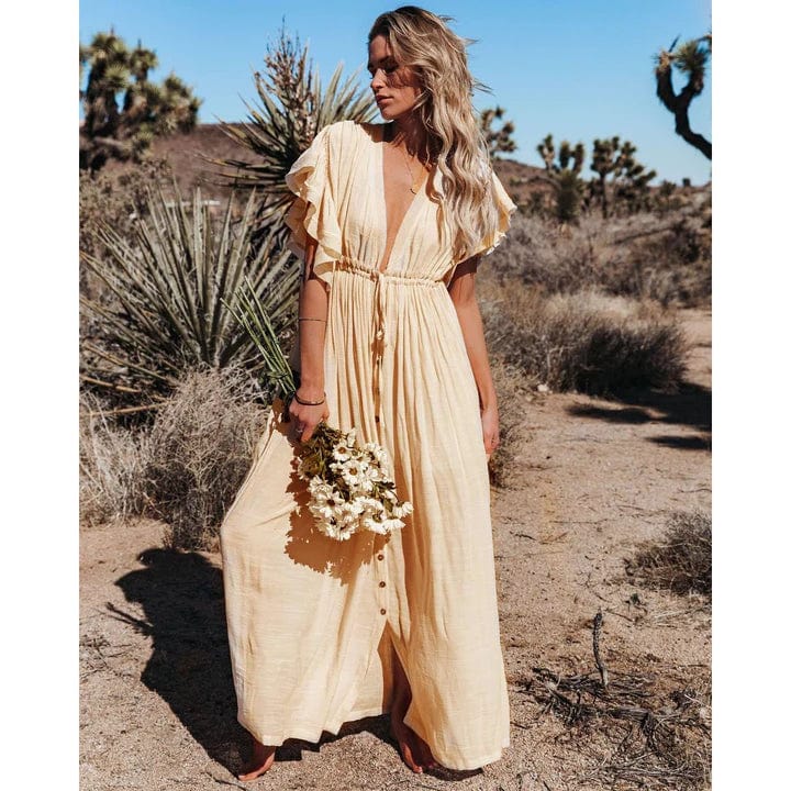 Maxi Ibiza Dress with V-Neck Ruffle for Women